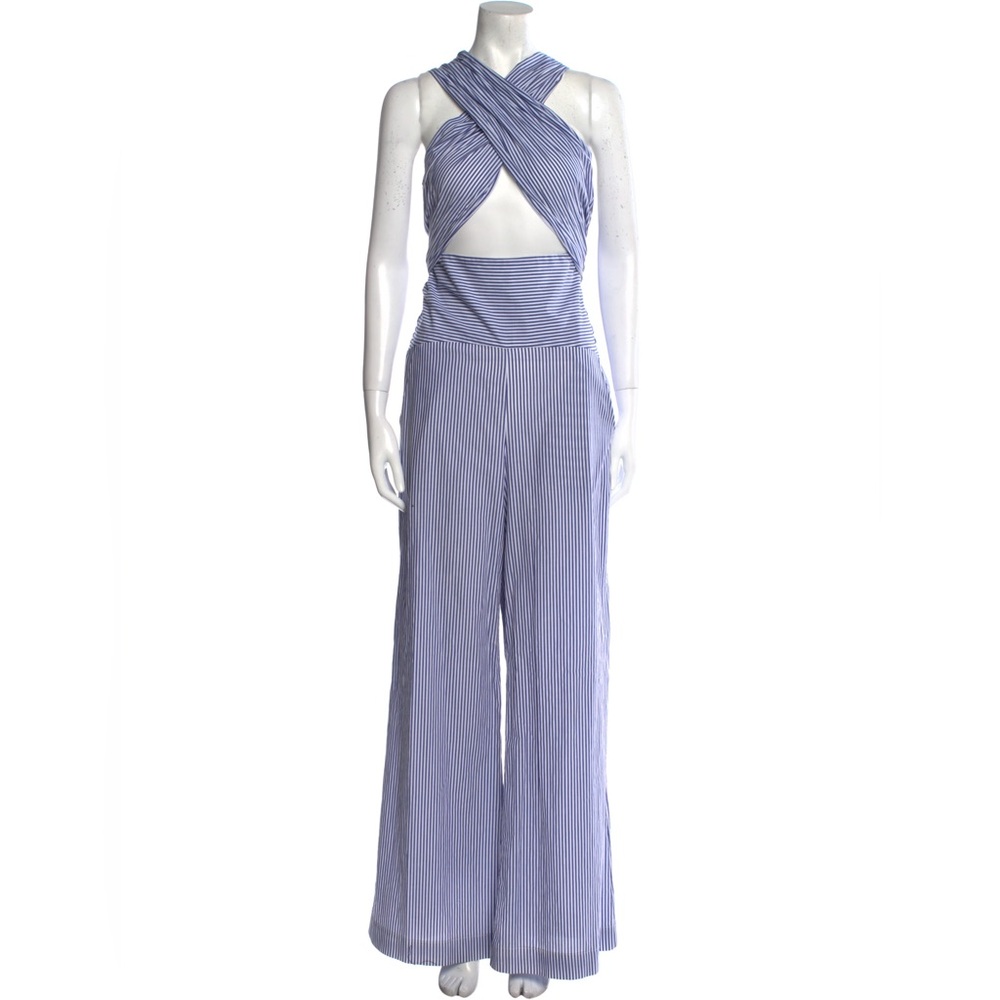 ROSIE ASSOULIN 100% Cotton Euro Summer Striped Wide Leg Wrap Halter Jumpsuit 10